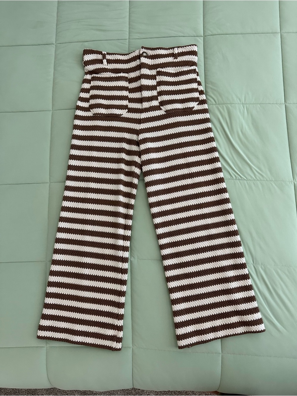 Maeve Colette Knit High-Rise Wide-Leg Cropped Pants (brown and cream striped) - Picture 3 of 6
